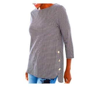 Chicos Size 0 Small Top Women Black White Ponte Houndstooth Button-Detail